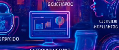 En detaljeret illustration af en futuristisk by om natten med høje, oplyste skyskrabere, neonfarver og flyvende biler.